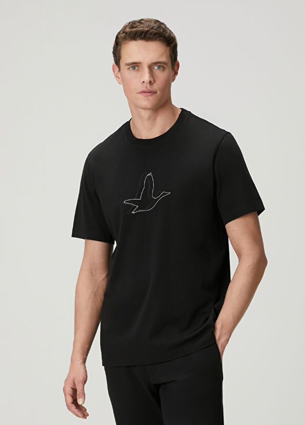 Beymen Club Black Relax Fit Artwork Goose Detailed T-Shirt - 1