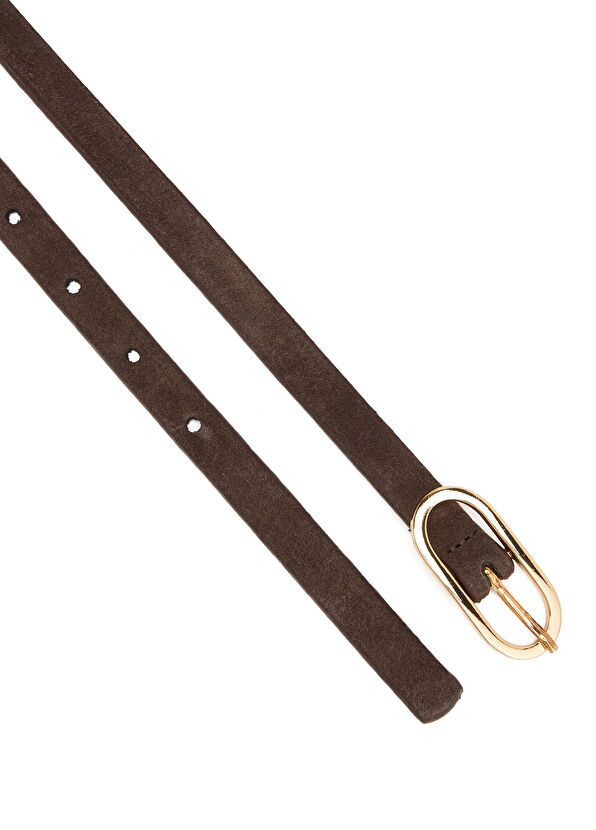 Koyu Kahverengi İnce Kadın Süet Kemer - Görsel 3