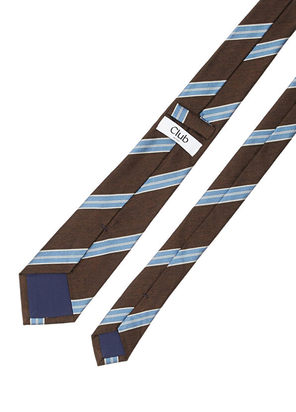 Beymen Club Kahverengi Çizgili İpek Pamuk Karışımlı Kravat - 2