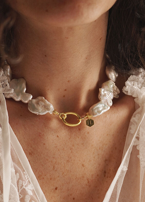 Jewelarin Muse Doğal İnci 925 Ayar Gümüş Üzeri Altın Kaplama Kadın Kolye - 3