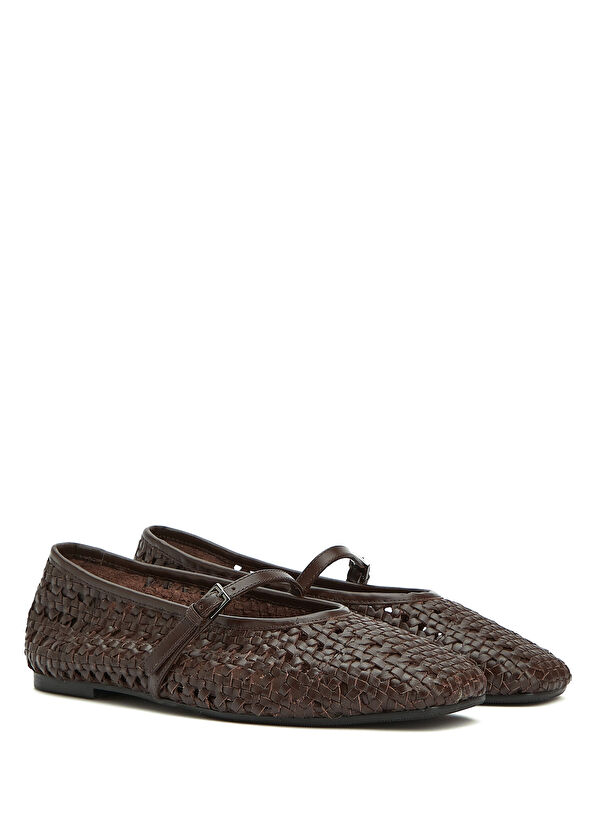 Beymen Club Brown Knit Textured Leather Ballet Flats - 2