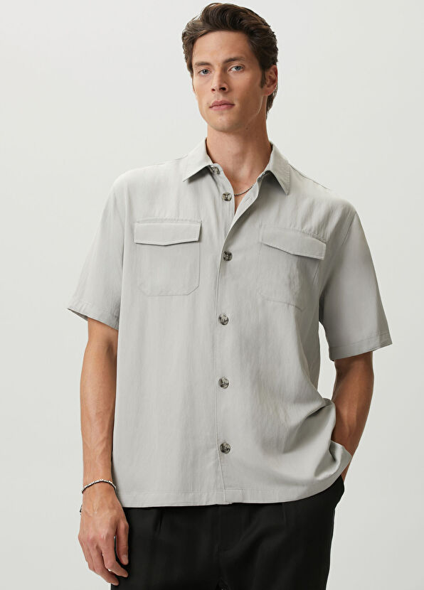 Beymen Club Gri Cepli Oversize Fit Kısa Kollu Gömlek - 2