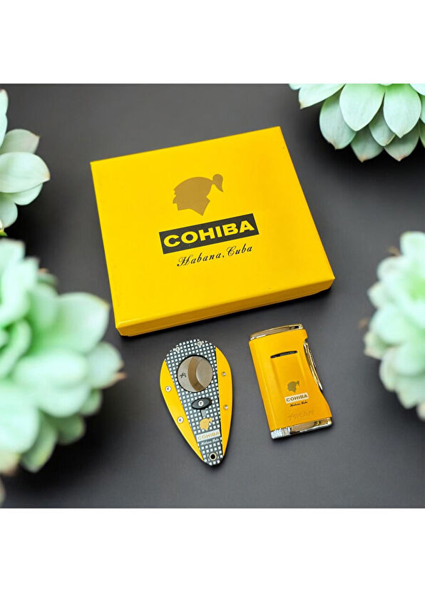 Xikar Cohiba Sarı Kareli Puro Çakmağı ve Kesici Seti - 2