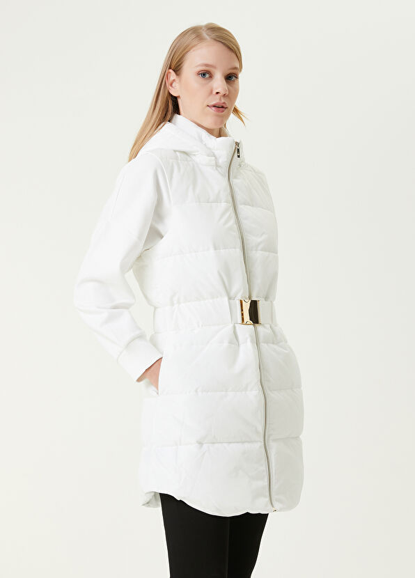 Beymen Club Beyaz Kapüşonlu Kemerli Puff Yelek - 3