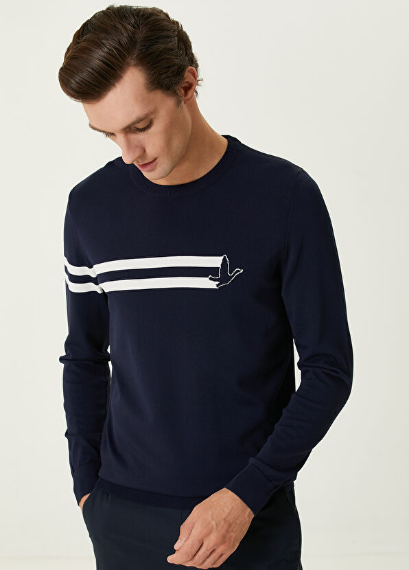Beymen Club Navy Blue Logo Jacquard Sweater - 2