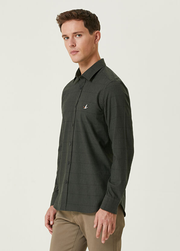 Beymen Club Slim Fit Khaki Plaid Patterned Shirt - 4