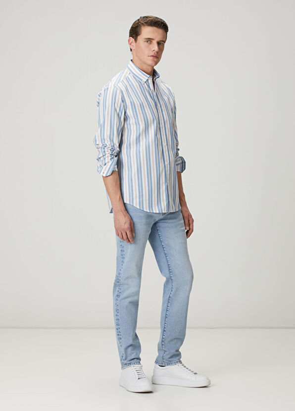 Beymen Club Comfort Fit Mavi Beyaz Çizgi Desenli Gömlek - 3