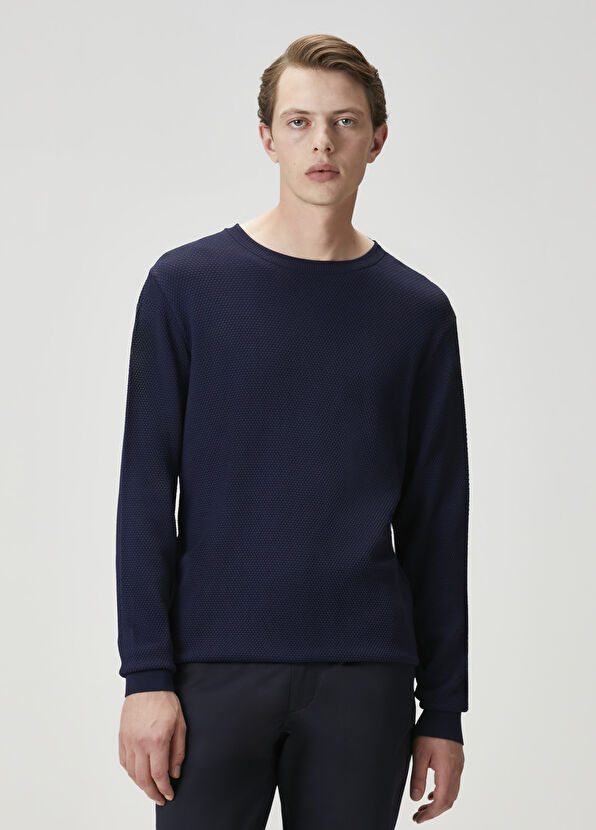 Beymen Club Navy Blue Honeycomb Knit Textured Sweater - 1