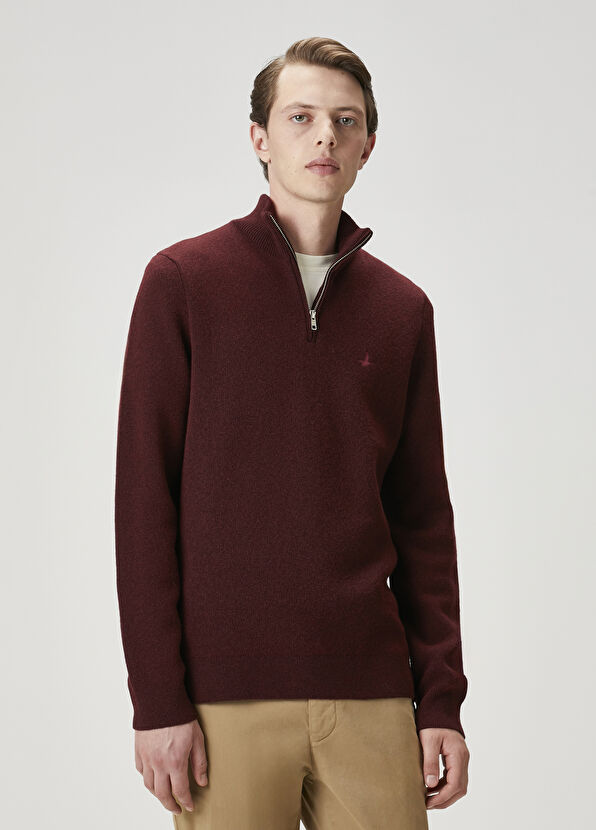 Beymen Club Mürdüm Fermuarlı Basic Yün Kazak - 1