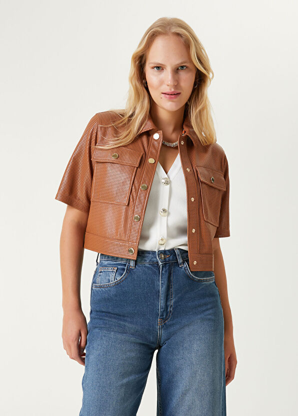 Beymen Club Camel Short Sleeve Leather Jacket - 1