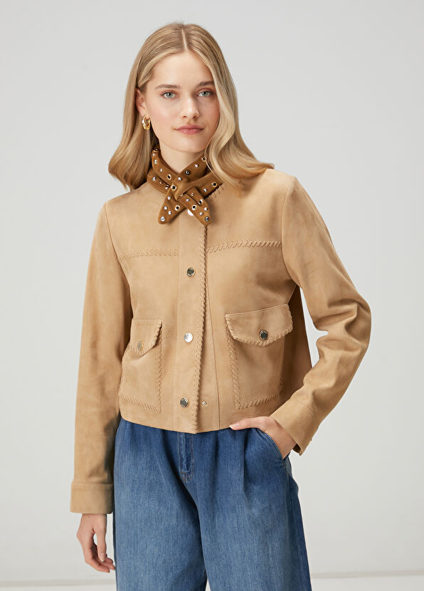 Beymen Club Bej El İşi Detaylı Deri Mont - 1