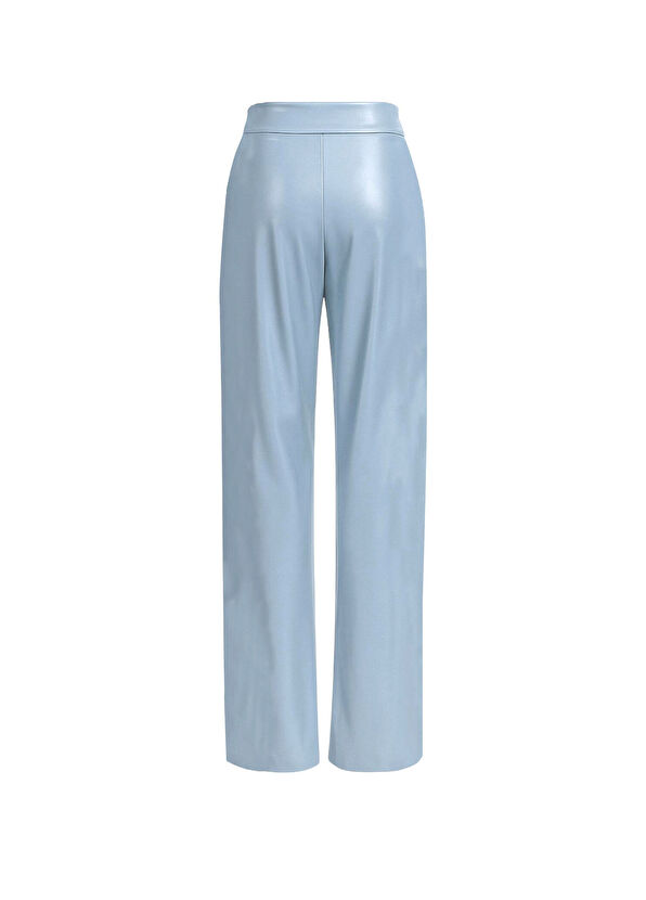 Rivus Blue High Waist Wide Leg Maxi Length Pleated Vegan Leather Women's Pants - 2