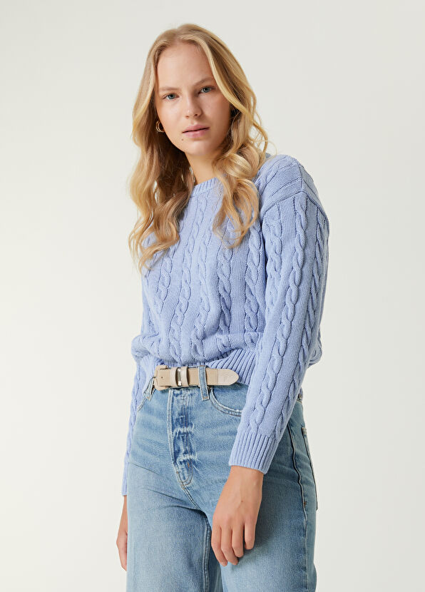 Beymen Club Mavi Saç Örgülü Kazak - 1