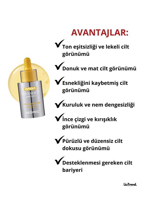 MEDIPEEL Peptide 9 Vitanol Ampoule Pro Peptit Ve %20 Niasinamid İçeren Lifting Ampulü Leke Karşıtı Cilt Serumu 30 ml - 2