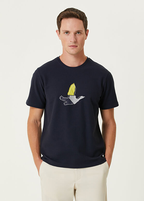 Navy Blue Logo Embroidery Detailed T-shirt Beymen Club Navy Blue Logo Embroidery Detailed T-shirt - 1
