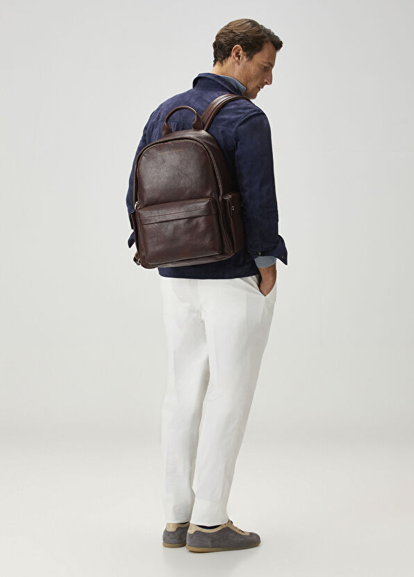Bordo Erkek Deri Sırt Çantası - Görsel 3
