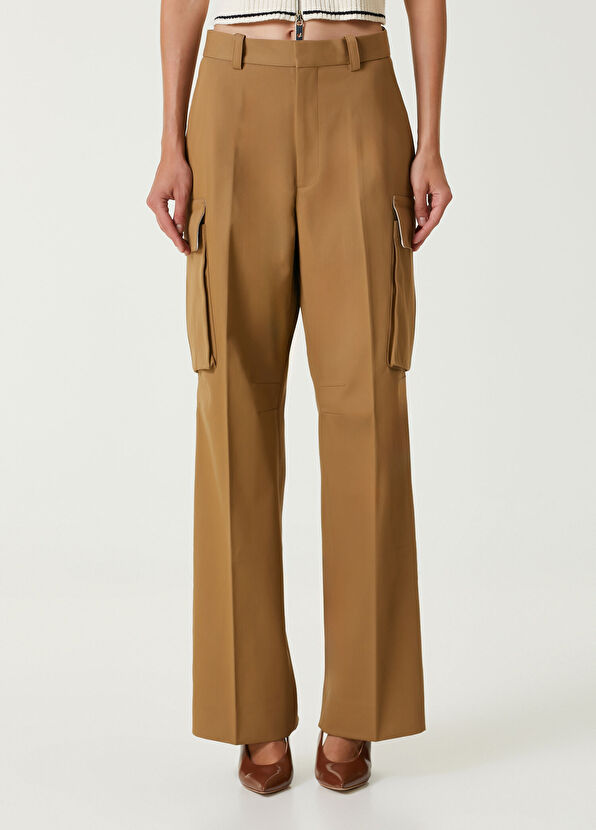 Victoria Beckham Tütün Kargo Cepli Bol Paça Pantolon - 2