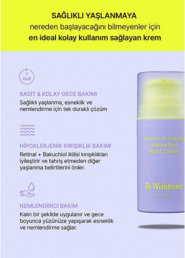 By Wishtrend Vitamin A-mazing Bakuchiol Night Cream %0,03 Retinal Gece Kremi 30 ml - 3