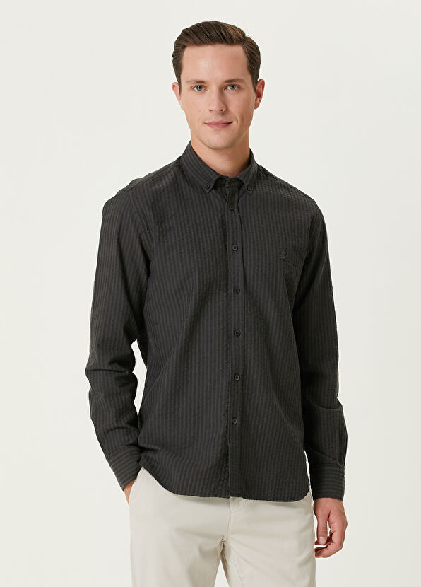 Beymen Club Slim Fit Anthracite Embossed Textured Shirt - 1