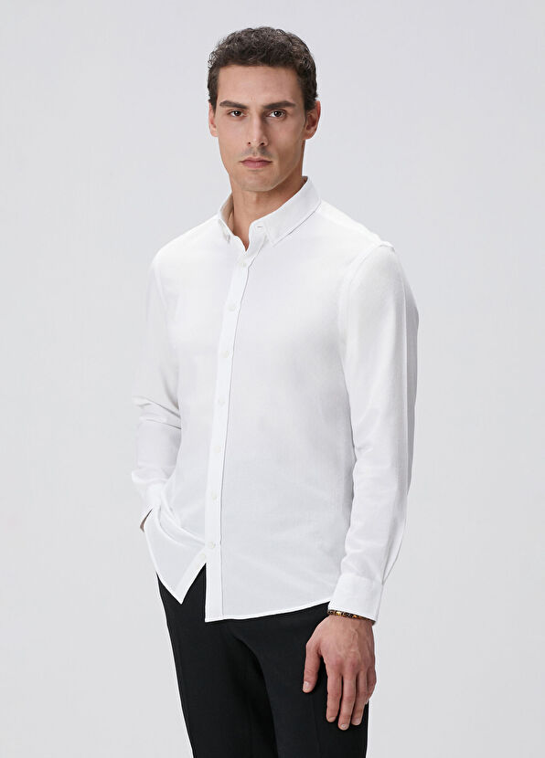 Beyaz Gofre Desenli Gömlek - Görsel 5