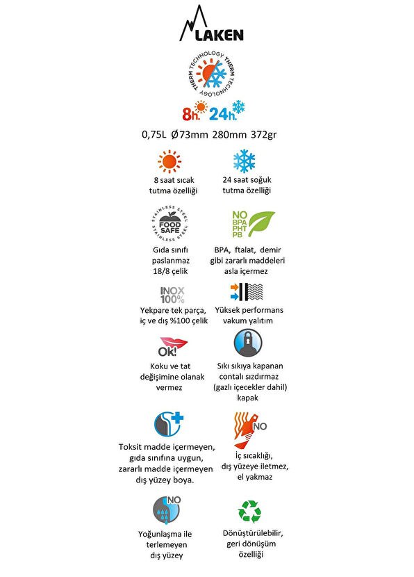 Laken Klasik Kırmızı Şişe Termos 0,75 lt - 2