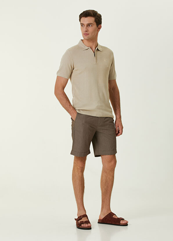 Beymen Club Bej Polo Yaka Ottoman Dokulu Kısa Kollu Triko - 2