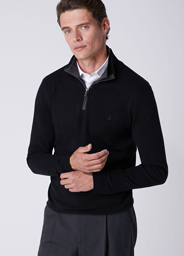 Beymen Club Black Collar Zipper Closure Sweater - 1