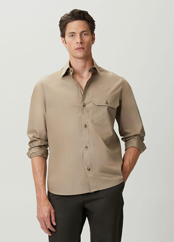 Beymen Club Relax Fit Mink Single Pocket Button-Down Shirt - 2