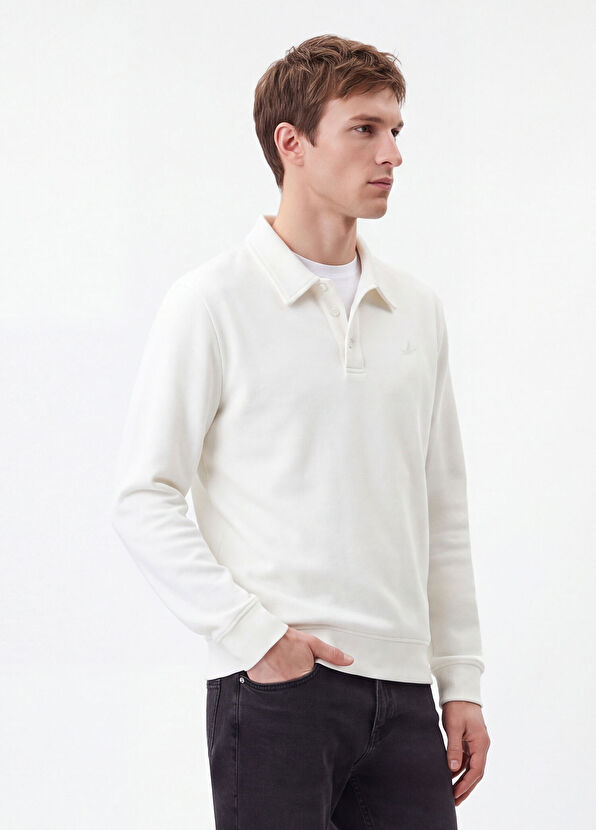 Beymen Club Comfort Fit Kırık Beyaz Polo Yaka Sweatshirt - 3