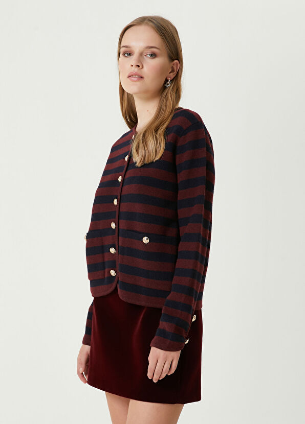 Beymen Club Bordo Lacivert Çizgili Triko Ceket - 1