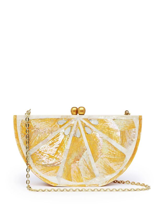 Bago Lemon Yellow Patterned Mother-of-Pearl Women's Handbag - 3
