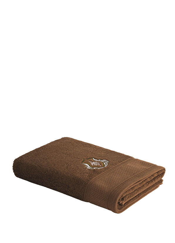 Ecocotton Farah Embroidered Brown Organic Cotton Men's Bath Towel 80 x 150 cm - 1