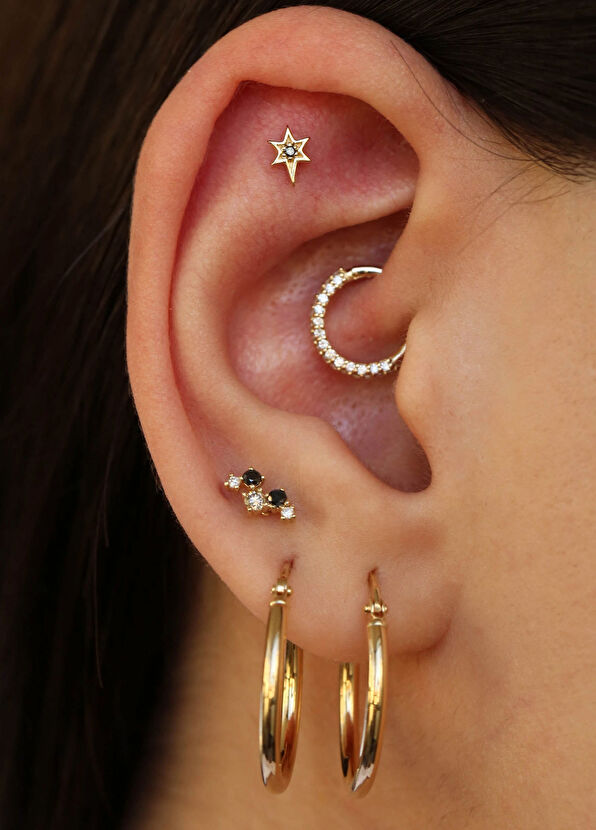 Nev Jewellery North Black Diamond Stone 14K Gold Women's Piercing - 2