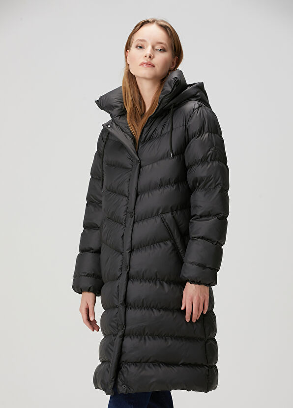 Beymen Club Siyah Kapüşonlu Uzun Mont - 2