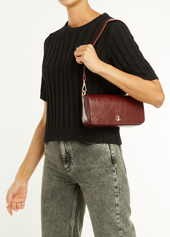 Beymen Club Women's Shoulder Bag With Burgundy Logo - 2