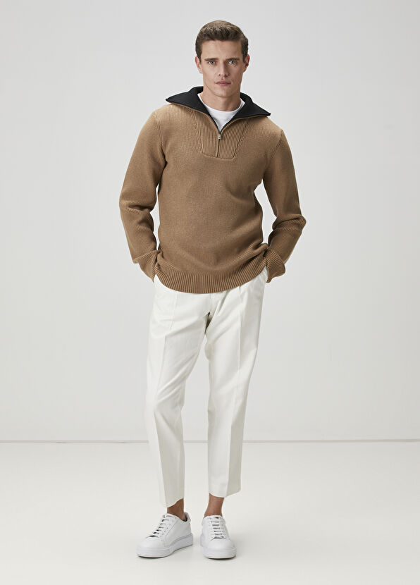 Beymen Club Camel Collar Zippered Sweater - 2