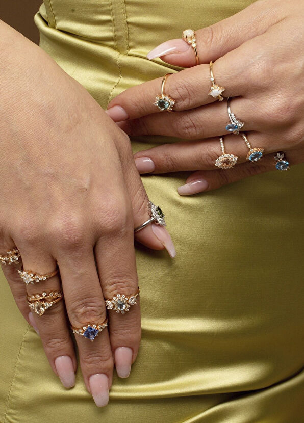 Safir Mücevher Hazine Blue Topaz Pırlanta 14 Ayar Rose Gold Kadın Altın Yüzük - 4