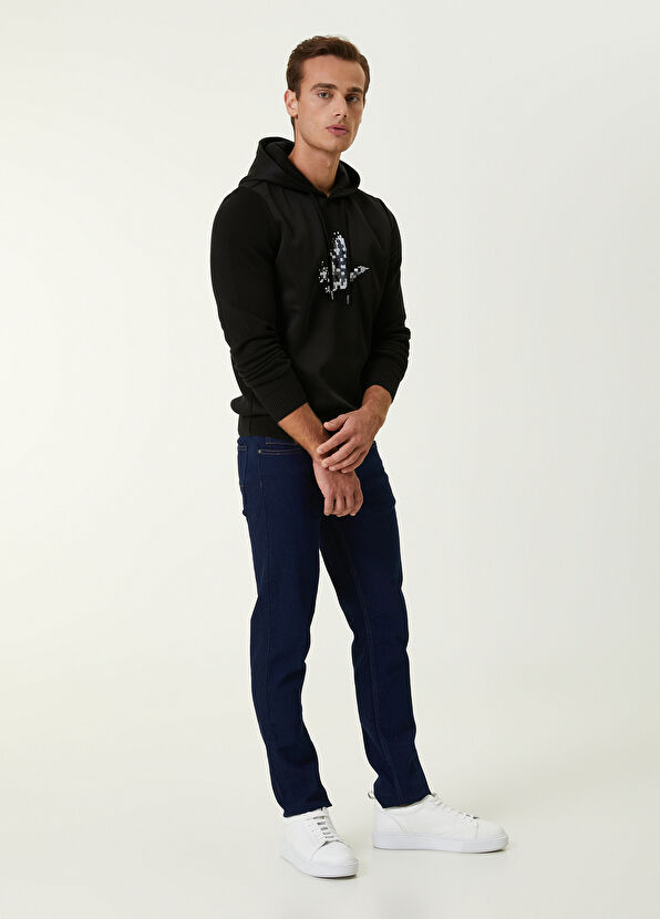 Beymen Club Siyah Kapüşonlu Piksel Kaz Nakışlı Garnili Kazak - 2