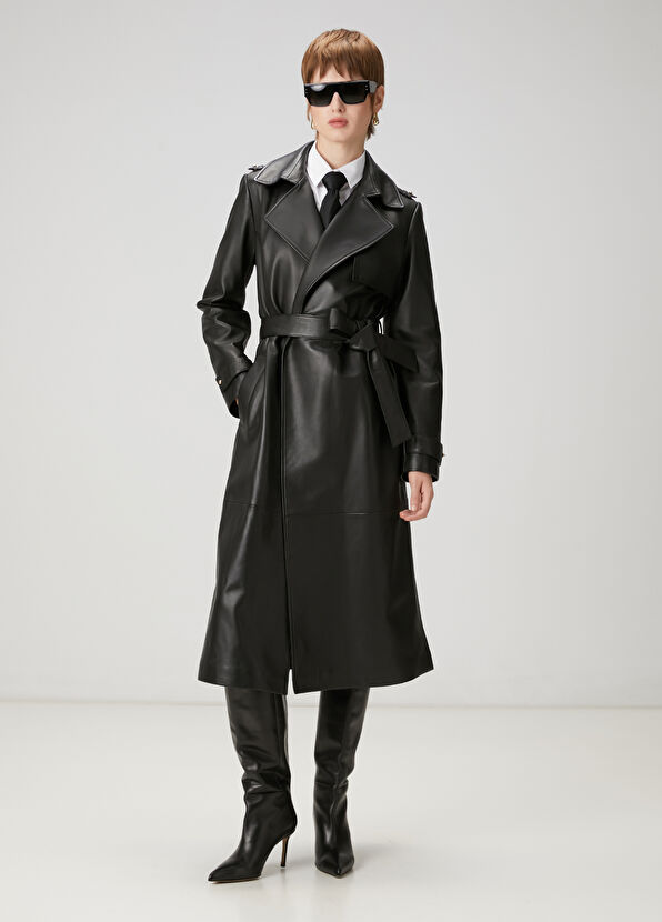 Beymen Club Siyah Deri Pardösü - 2