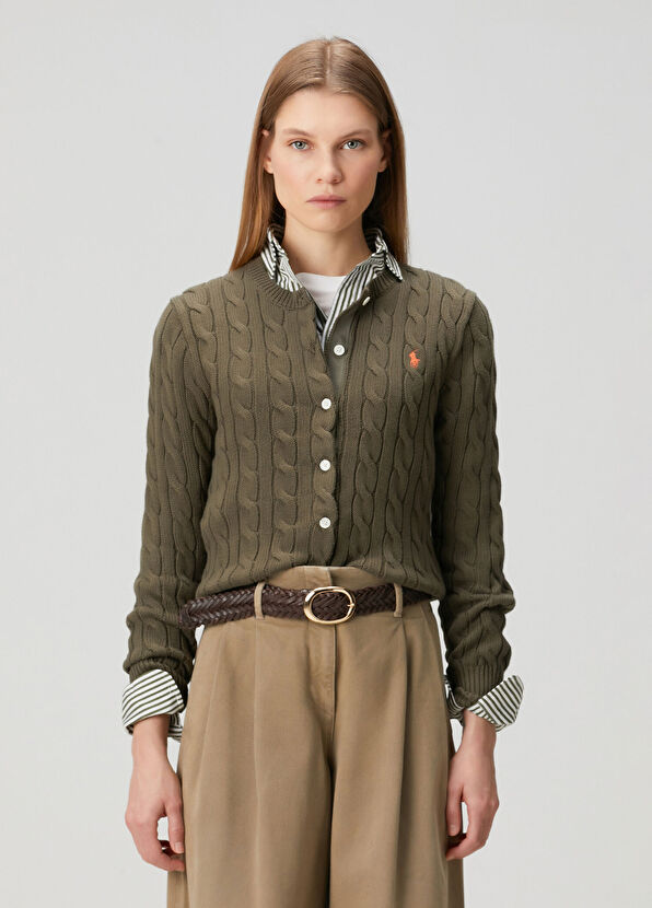 Haki Saç Örgü Hırka - Görsel 3