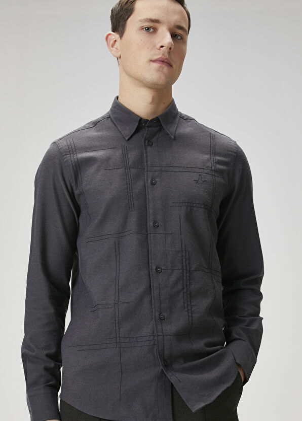 Beymen Club Comfort Fit Antrasit Nakışlı Gömlek - 1