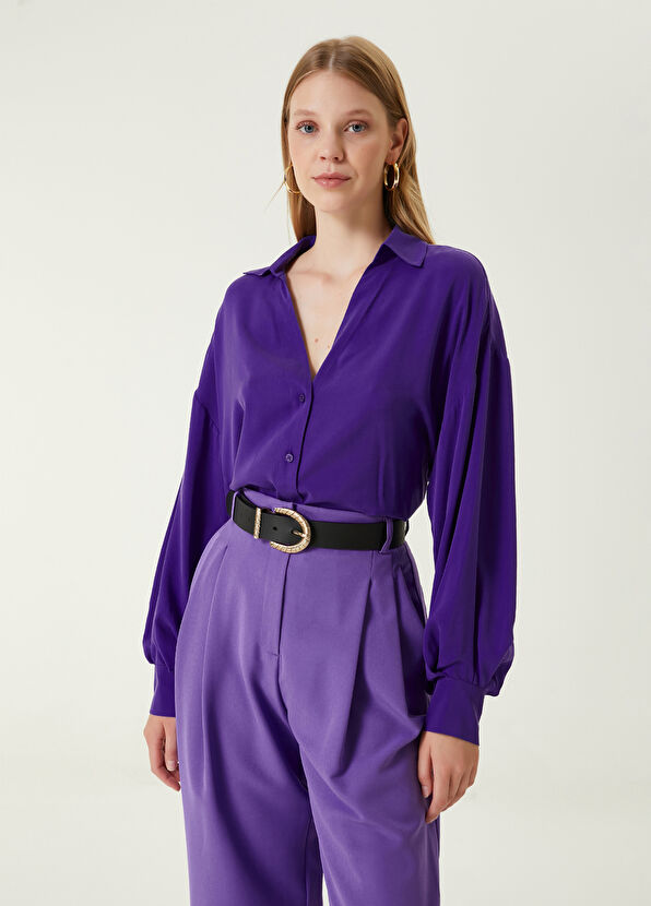 Beymen Club Mor Kaçık Yaka Twill İpek Gömlek - 1