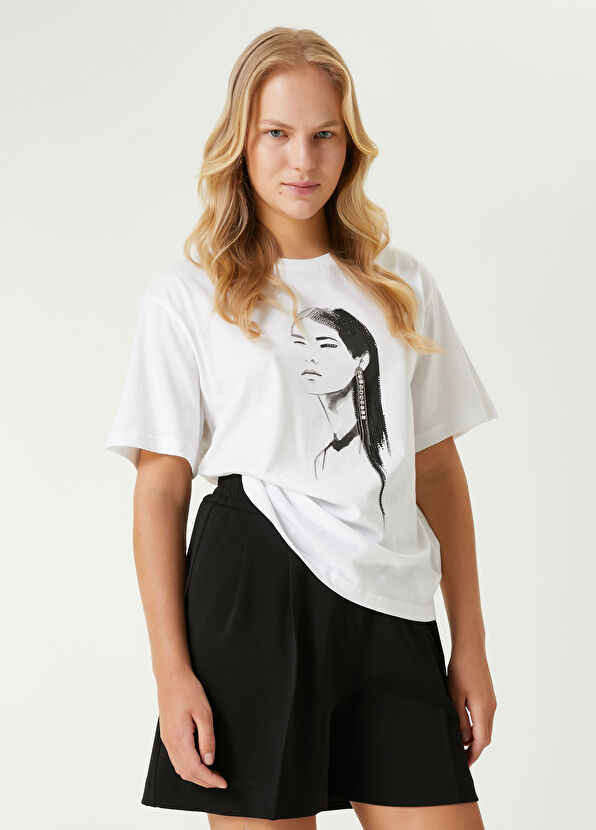 Beymen Club Beyaz Taşlı Kadın Baskılı T-shirt - 1