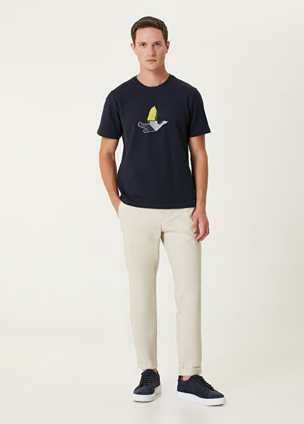 Navy Blue Logo Embroidery Detailed T-shirt Beymen Club Navy Blue Logo Embroidery Detailed T-shirt - 3