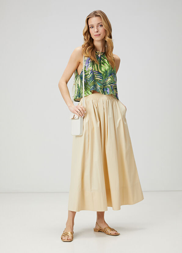 Beymen Club Green Palm Print Linen Top - 2