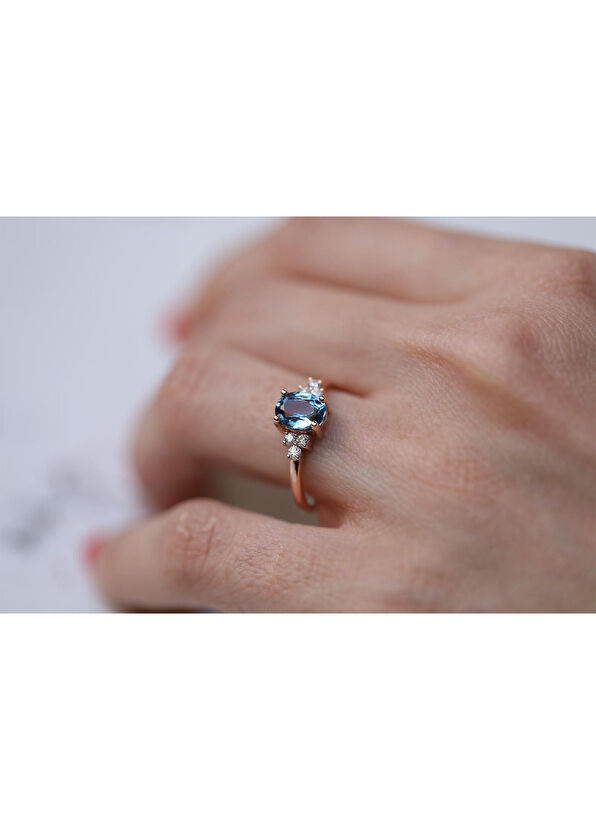 Reis Kuyumculuk Ala Mavisi 14 Ayar Altın Kadın Pırlanta Yüzük - 2