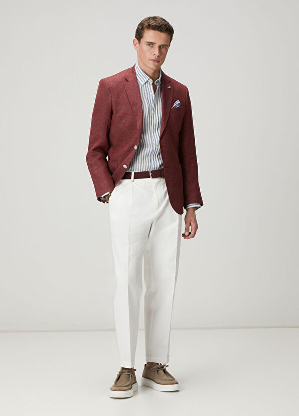 Beymen Club Comfort Fit Navy Blue White Striped Linen Shirt - 3