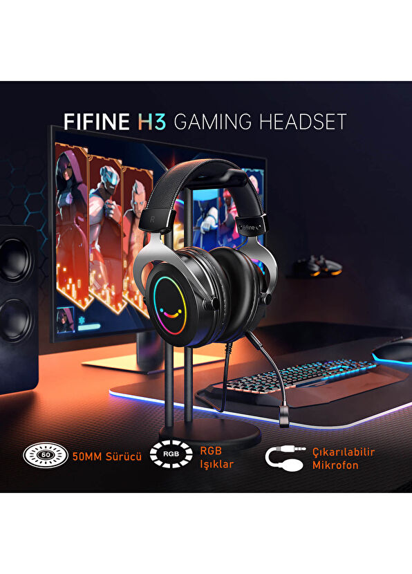 Fifine Ampligame H3 Mikrofonlu RGB Gaming Oyuncu Kulaklığı - 3