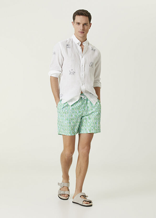 Beymen Club Mint Wavy Logo Print Swimsuit - 1