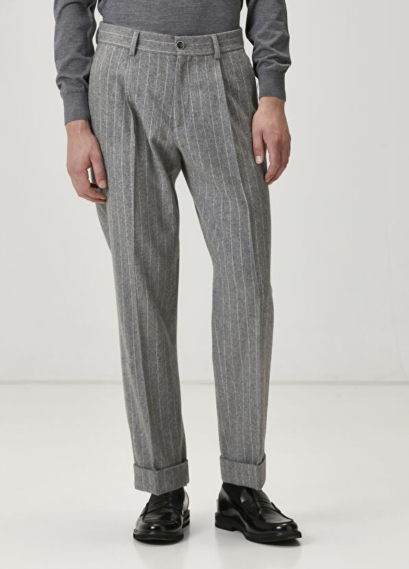 Beymen Club Grey White Stripe Patterned Trousers - 2
